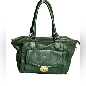 Mystique Soft Vegan Leather Satchel, 12”W X 9”H X 6”D, Dark Green, Lots of Room